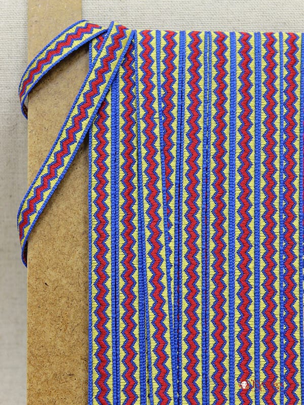 Жак.лента 10мм Красно-желтый зигзаг на синем