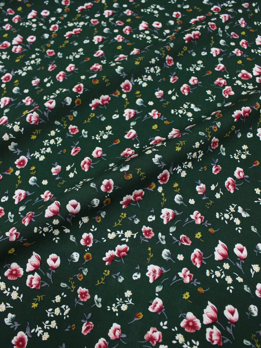 Штапель "Цветочная ночь" цв.темный кедр, ш.1.42м, вискоза-100%, 90гр/м.кв