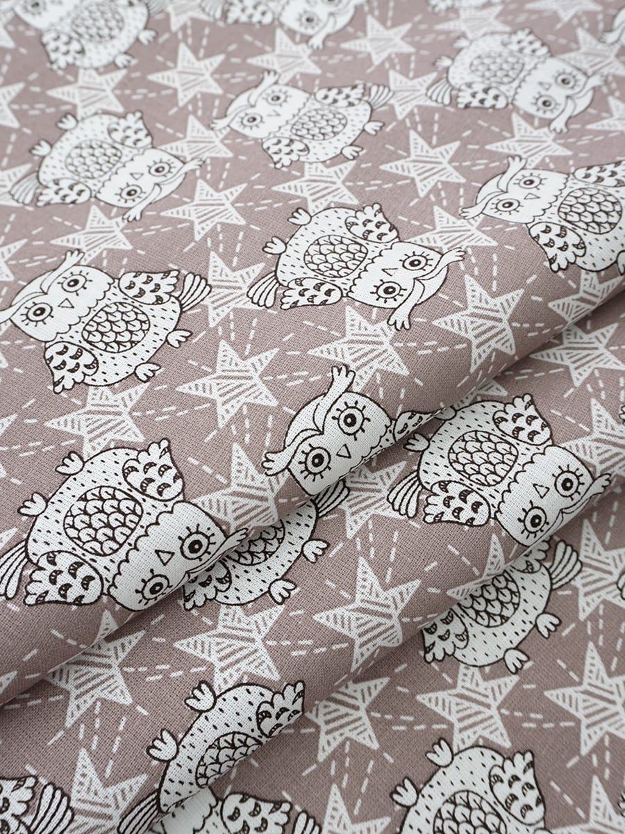 Бязь "Сириус-совы" цв.какао (комп), ш.1.5м, хлопок-100%, 138гр/м.кв