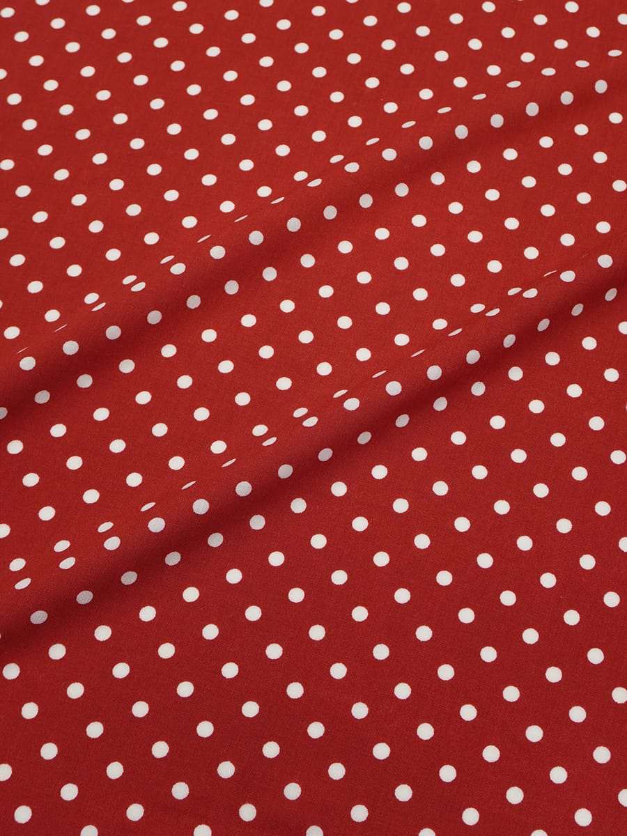 Штапель "Горох на кирпично-красном", ш.1.42м, вискоза-100%, пл.100 гр/м.кв. 