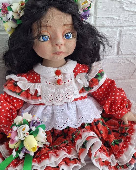 Интерьерная кукла в нарядном платье из перкали