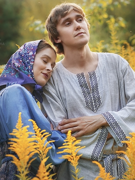 Мужской образ из рогожки в народном стиле