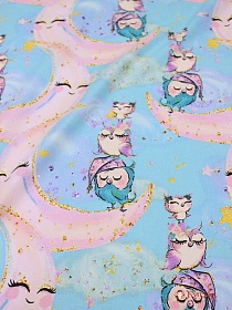 Перкаль "Звездные совята на месяце", ш.1.5м, хлопок-100%, 105гр/м.кв