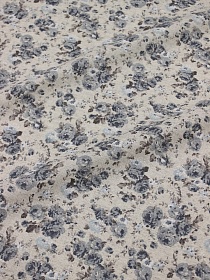 Полулен "Серо-голубые розочки" (на т.суровом), ш.1.5м, хлопок-70%, лен-30%, 140гр/м.кв