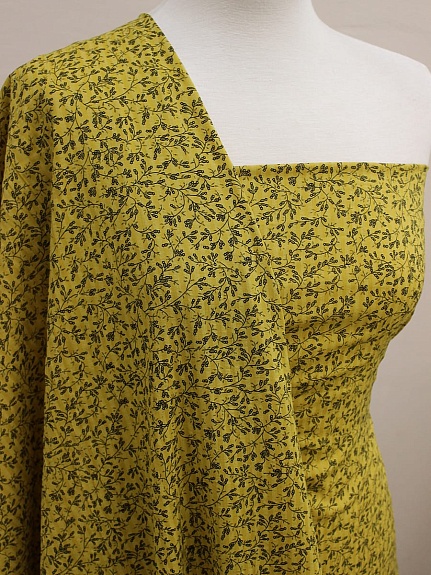 Вискоза с хлопком "Барбариски" цв.черный на золотисто-оливковом, СОРТ2, ш.1.42м, хл-70%, вискоза-30%