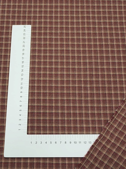 Пестрядь "Клетка" цв.бордовый с терракотовым оттенком, ш.1.45м, хлопок-85%, п/э-15%, 150гр/м.кв