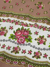 Рогожка "Цветы по кайме" цв.карамельное какао, ш.1.5м, хлопок-100%, 160гр/м.кв