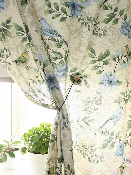 Полулен "Птичка певчая" (на суровом), ш.1.5м, лен-30%, хлопок-70%, 140г/м.кв