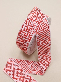 Жак.лента 54мм Красный славянский символ на белом