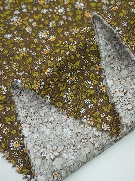 Импорт. хлопок "Сказочный вьюнок на зеленом хаки", СОРТ2, ш.1.5м, хлопок-100%, 110гр/м.кв