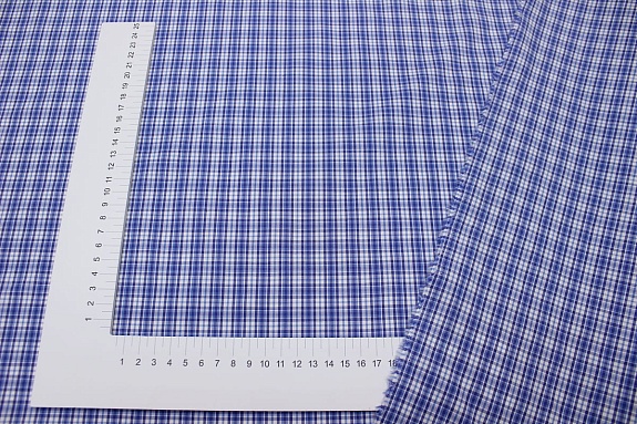 Перкаль пестротканый блузочно-сорочечный "Синяя клетка", ш.1.54м, хлопок-100%, 125гр/м.кв