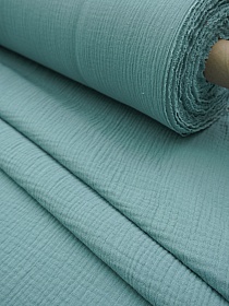 Муслин двухслойный с эф. жатости цв.Бирюзово-зеленая дымка, ш.1.35м, хлопок-100%
