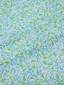 Перкаль "Ромашка луговая" цв.лазурно-голубой, ш.1.5м, хлопок-100%, 105гр/м.кв