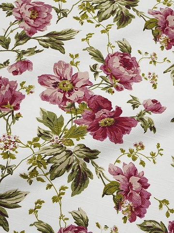 Интерьерный хлопок "Бордовые пионы на белом", ш.1.5м, хлопок-100%, 215гр/м.кв