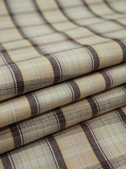 Ткань блузочно-сорочечная "Бежево-коричневая клетка", ш.1.5м, хлопок-100%, 100гр/м.кв