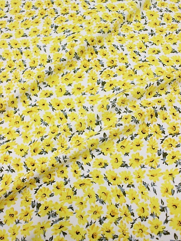 Штапель "Веселина (желтые цветы на молочном)", ш.1.45м, вискоза-100%, 100гр/м.кв
