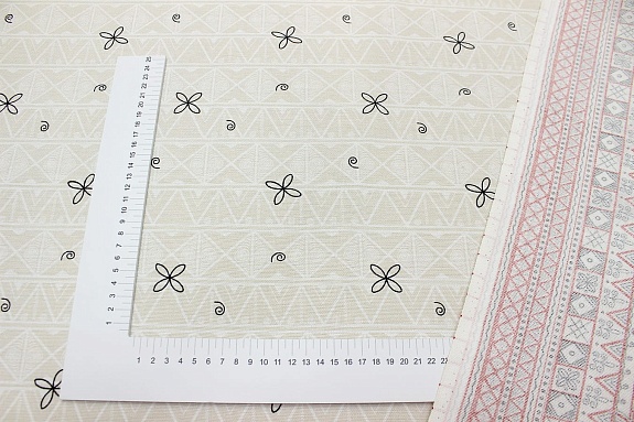 Мерный лоскут (ткань в отрезах) - Рогожка "Мезенская роспись - кони", ш.1.5м, хлопок-100%, 165гр/м.к