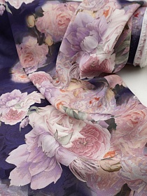 Штапель Премиум "Облачный розарий" цв.фиолетово-чернильный, ш.1.45м, вискоза-100%, 110гр/м.кв