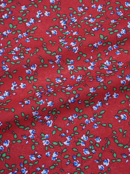 Хлопколен "Мелкие голубые цветочки с веточками на т.красном", ш.1.45м, лен-20%, хл-80%,130гр/м.кв
