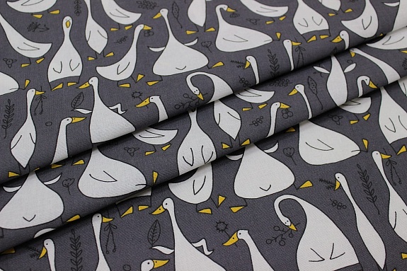 Полулен "Гусиная история" цв.графитово-серый, ш.1.5м, лен-30%, хлопок-70%, 147гр/м.кв