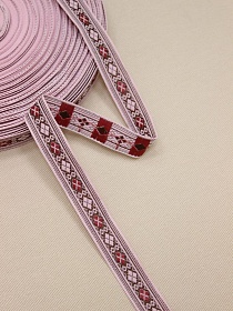 Жак.лента 17мм Винтажно-бордовые/коричневые ромбики на бледно-розовом