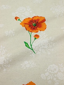 Полулен "Яркие маки" (на суровом), ш.1.5м лен-30%, хл-70%, 145гр/м.кв