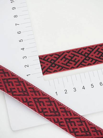 Жак.лента 24мм Черный орнамент на темно-красном