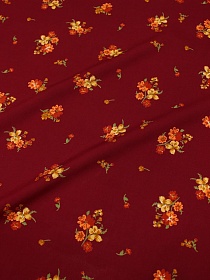 Мерный лоскут(ткань в отрезах) - Штапель Премиум "Цветочные букетики" цв.т.бордово-красный, ш.1.45