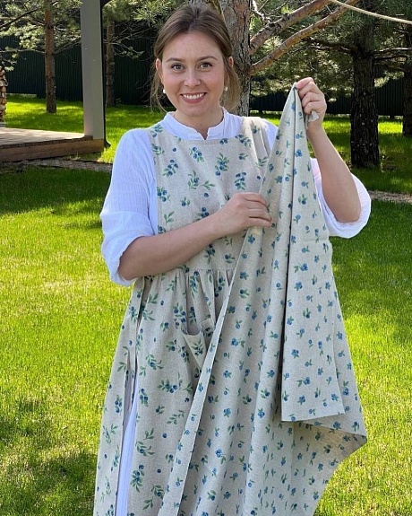 Фартук-сарафан из полульна Черника - МК по пошиву*