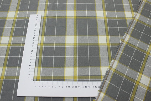Вареный (стираный) хлопок "Двойная клетка" цв.серый с зеленым оттенком, ш.2.5м, хл-100%, 115гр/м.кв