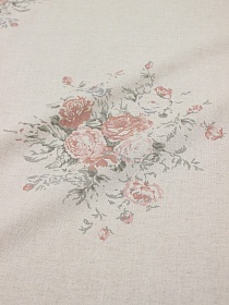 Полулен "Поллианна (коралловые цветы)" (на суровом), СОРТ2, ш.1.5м, лен-30%, хлопок-70%, 147гр/м.кв