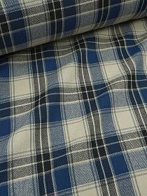 Фуле "Клетка" цв.синий/бежевый/черный, ш.1.45м, хлопок-95%, п/э-5%, 150гр/м.кв