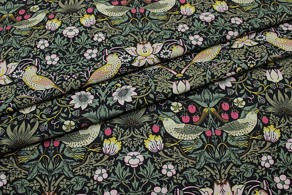 Интерьерный хлопок "Райские птички" цв.черный, ш.1.5м, хлопок-100%, 250гр/м.кв