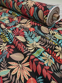 Интерьерный хлопок "Хоровод листьев на черном", ш.1.5м, хлопок-100%, 250гр/м.кв