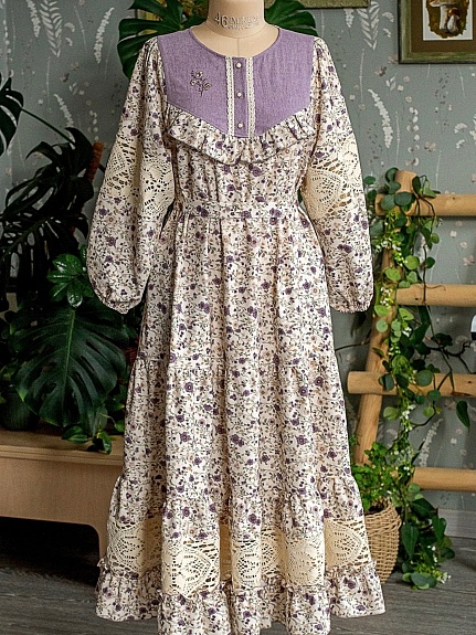 Платье из хлопка персик "Безмятежное цветение"