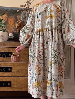 Платье с рукавами из полульна "Цветущий луг"