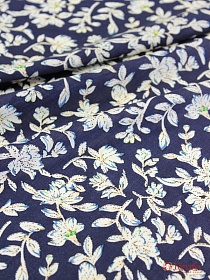 Мерный лоскут (ткань в отрезах0 Штапель "Клематис на чернильно-синем", ш.1.44м, вискоза-100%, 110гр/м.кв