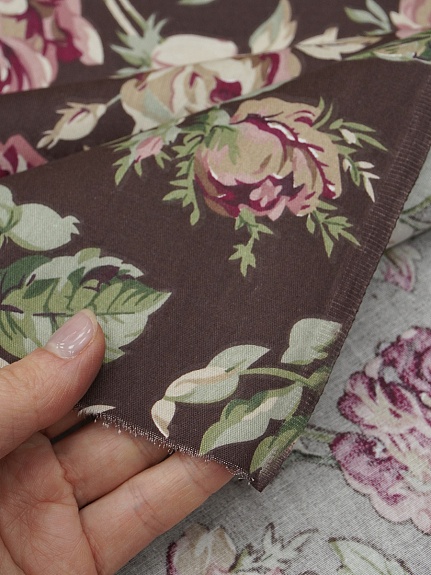 Сатин "Античные розы" цв.горький шоколад, ш.1.6м, хлопок-100%, 110гр/м.кв