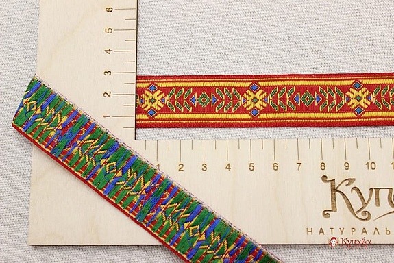 Жак.лента 22мм Желтый орнамент на красном