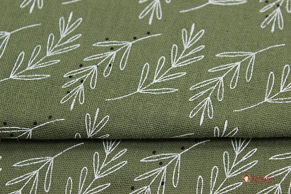 Муслин двухслойный с эф.жатости "Веточки" цв.серый хаки, ш.1.42м, хлопок-100%, 120гр/м.кв