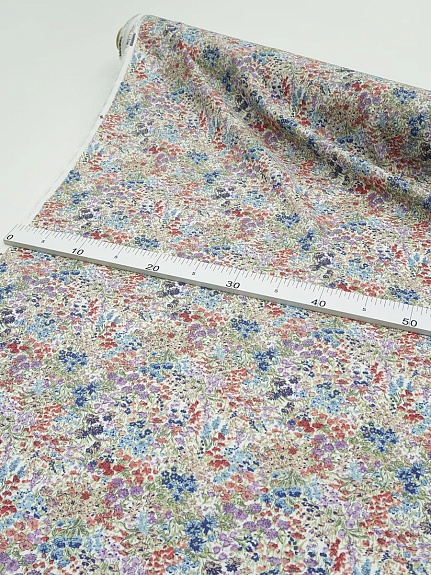 Штапель "Полевое изобилие" цв.синий, ш.1.45м, вискоза-100%, 110гр/м.кв