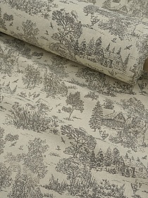 Хлопколен ("Digital") "Туаль де Жуи - прованс" цв.кофейный (на суровом), СОРТ2, ш.1.4м, лен-15%, хл-85%, 125гр/м.кв