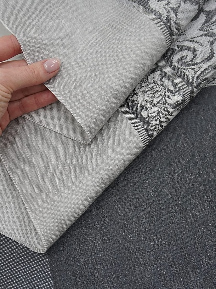 Крой скатерти жаккард "Цветочная арабеска" цв.серый, 1.90м*2.55м, лен-51%, хлопок-49%