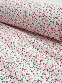 Ситец "Цветики" (малиновые на белом), СОРТ2, ш.0.95м, хлопок-100%, 100гр/м.кв