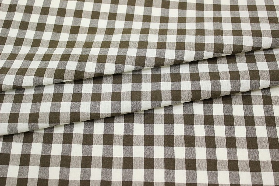 Вареный (стираный) хлопок "Клетка (1.0*0.9см)" цв.т.коричневый хаки/молочный, ш.2.5м, хл-100%