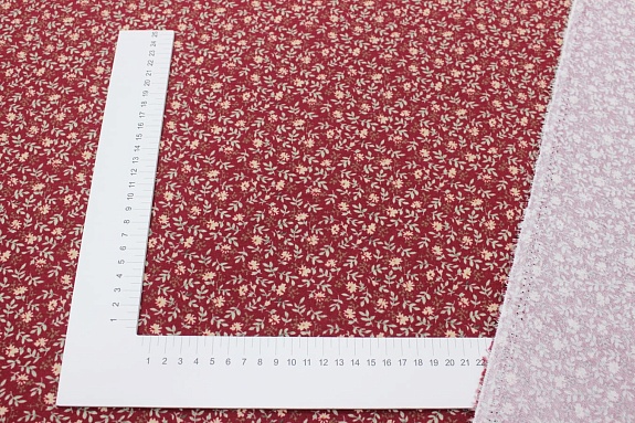 Теплый хлопок "Веточки-цветочки на бордово-красном", ш.1.45м, хлопок-100%, 150гр/м.кв