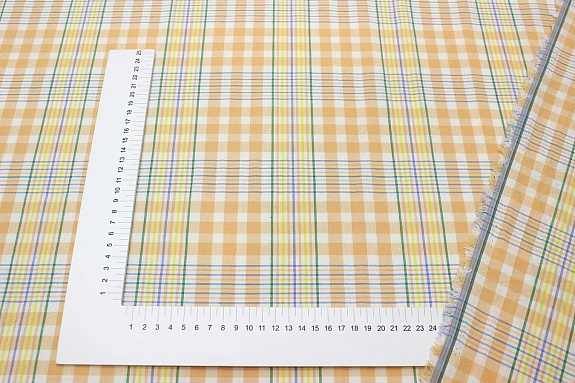 Вареный (стираный) хлопок "Комбинированная клетка" цв.абрикосово-бежевый, ш.2.5м, хл-100%,115гр/м.кв