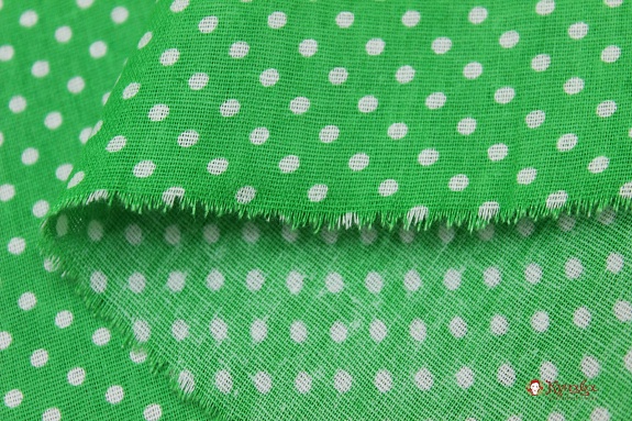 Бязь "Белый горох (3мм) на ярко-зеленом", СОРТ2, ш.1.5м, хлопок-100%, 110гр/м.кв