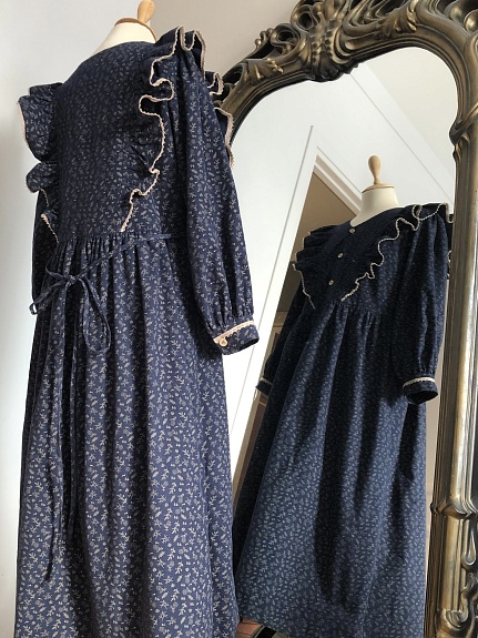 Платье из Теплого хлопка "Мелкая ботаника" цв.чернильный