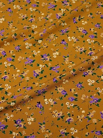 Штапель Премиум "Цветочная грация" цв.темная горчица, ш.1.42м, вискоза-100%, 120гр/м.кв